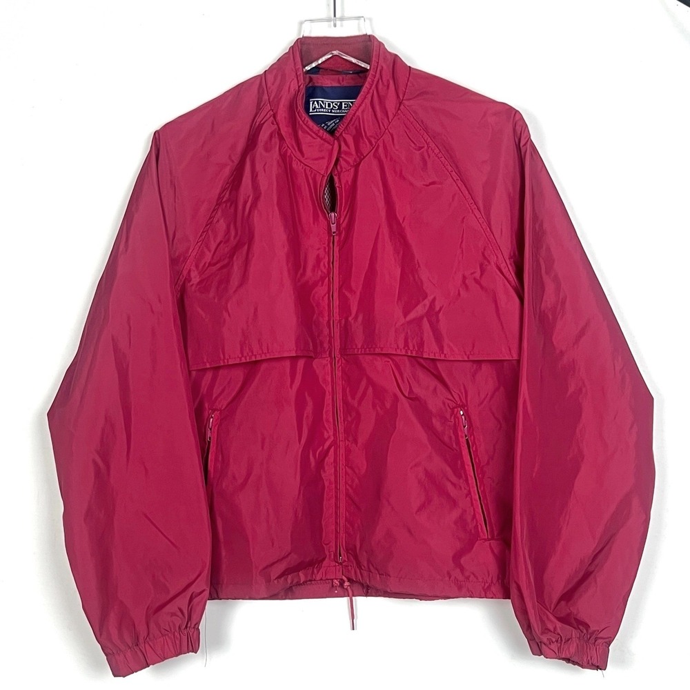 Lands End Windbreaker Jacket Mens Large Mesh‎ Vented Magenta 90s Retro Nautical